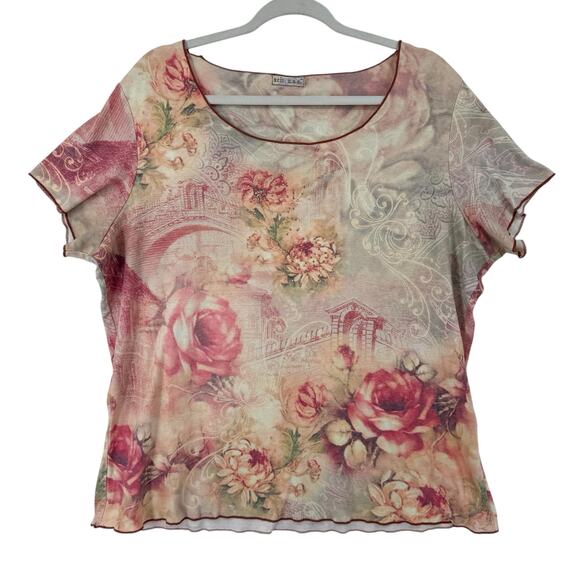 XCIT Y2K Floral Tee Shirt Womens Size 1X Whimsical Fairy Romantic Scoop Neck - Picture 1 of 8